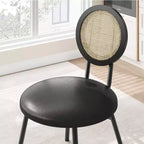 Modern upholstered dining chairs  Contemporary set with natural rattan backrest, metal legs  Space-saving design for dining room