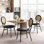 Modern upholstered dining chairs  Contemporary set with natural rattan backrest, metal legs  Space-saving design for dining room