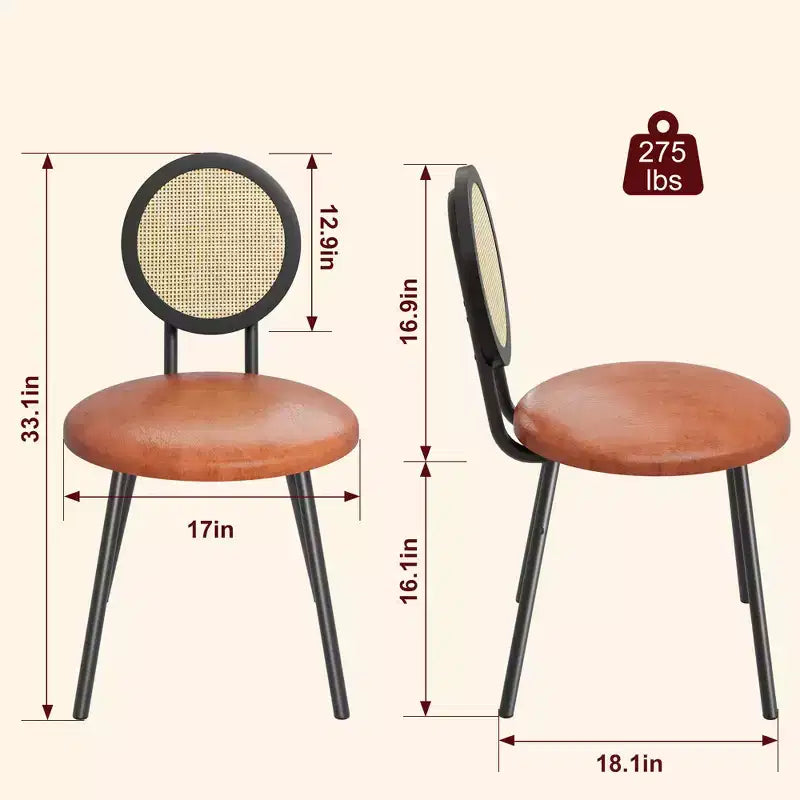 Modern upholstered dining chairs  Contemporary set with natural rattan backrest, metal legs  Space-saving design for dining room