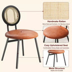 Modern upholstered dining chairs  Contemporary set with natural rattan backrest, metal legs  Space-saving design for dining room