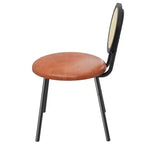 Modern upholstered dining chairs  Contemporary set with natural rattan backrest, metal legs  Space-saving design for dining room