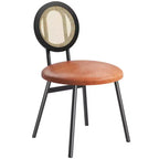 Modern upholstered dining chairs  Contemporary set with natural rattan backrest, metal legs  Space-saving design for dining room