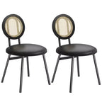 Modern upholstered dining chairs  Contemporary set with natural rattan backrest, metal legs  Space-saving design for dining room