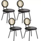 Modern upholstered dining chairs  Contemporary set with natural rattan backrest, metal legs  Space-saving design for dining room