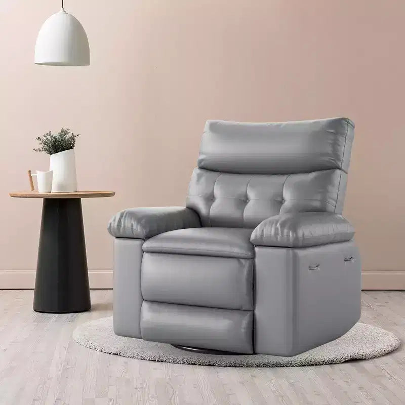 Swivel Recliner sofamade of thickened artificial leather, with massage, reclining and side pocket functions, suitable for living room and bedroom.