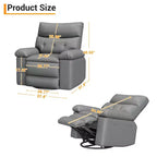 Swivel Recliner sofamade of thickened artificial leather, with massage, reclining and side pocket functions, suitable for living room and bedroom.