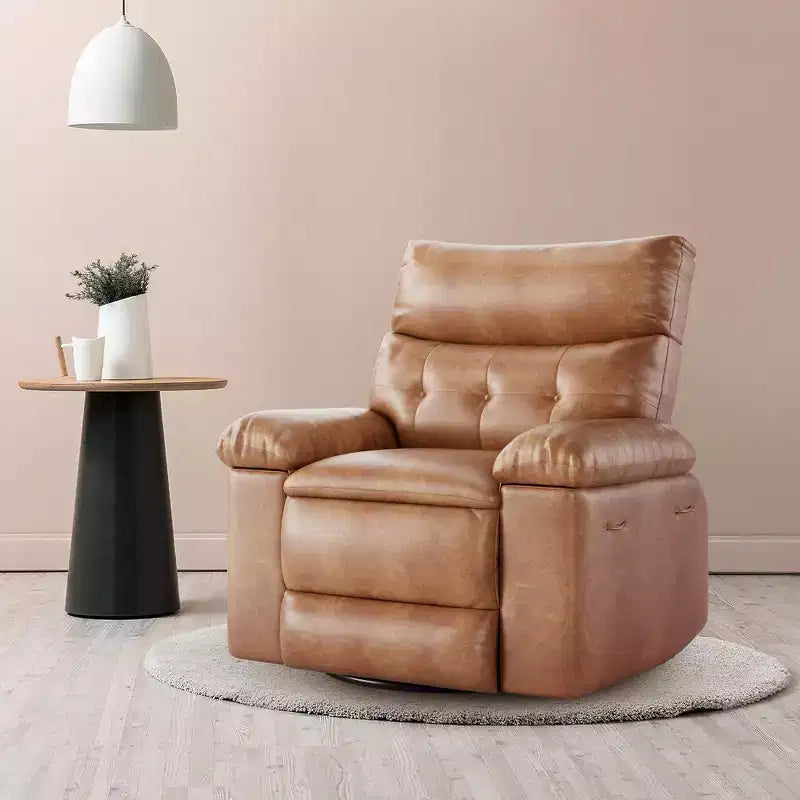 Swivel Recliner sofamade of thickened artificial leather, with massage, reclining and side pocket functions, suitable for living room and bedroom.
