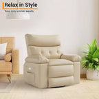 Swivel Recliner sofamade of thickened artificial leather, with massage, reclining and side pocket functions, suitable for living room and bedroom.