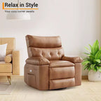 Swivel Recliner sofamade of thickened artificial leather, with massage, reclining and side pocket functions, suitable for living room and bedroom.