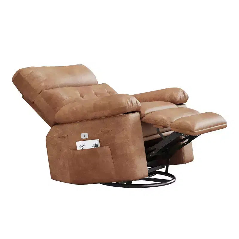 Swivel Recliner sofamade of thickened artificial leather, with massage, reclining and side pocket functions, suitable for living room and bedroom.