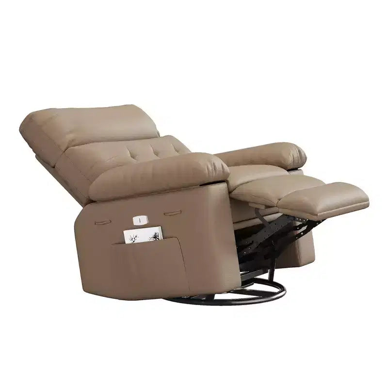 Swivel Recliner sofamade of thickened artificial leather, with massage, reclining and side pocket functions, suitable for living room and bedroom.