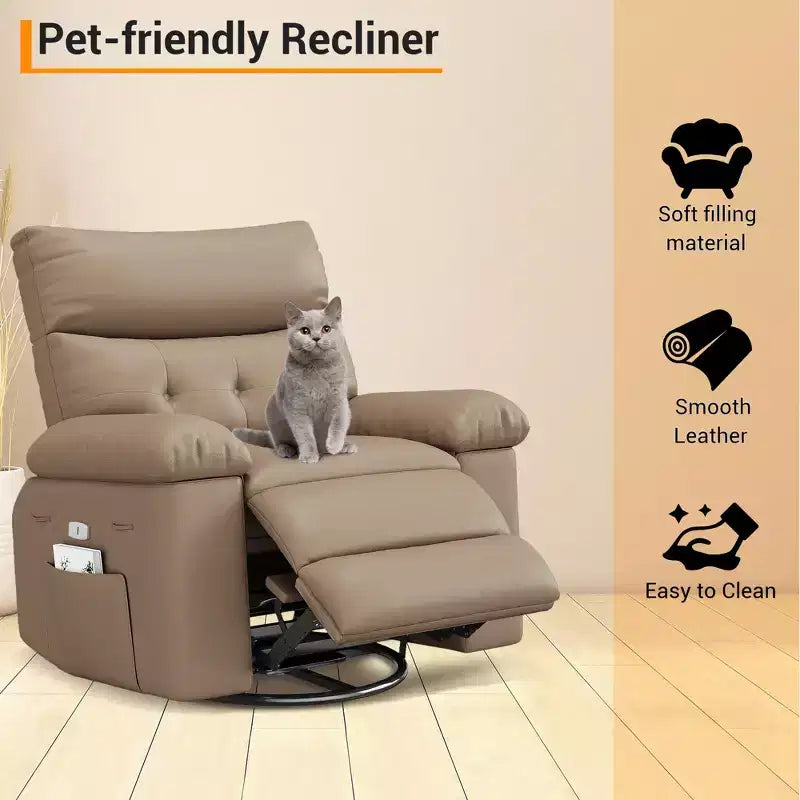 Swivel Recliner sofamade of thickened artificial leather, with massage, reclining and side pocket functions, suitable for living room and bedroom.