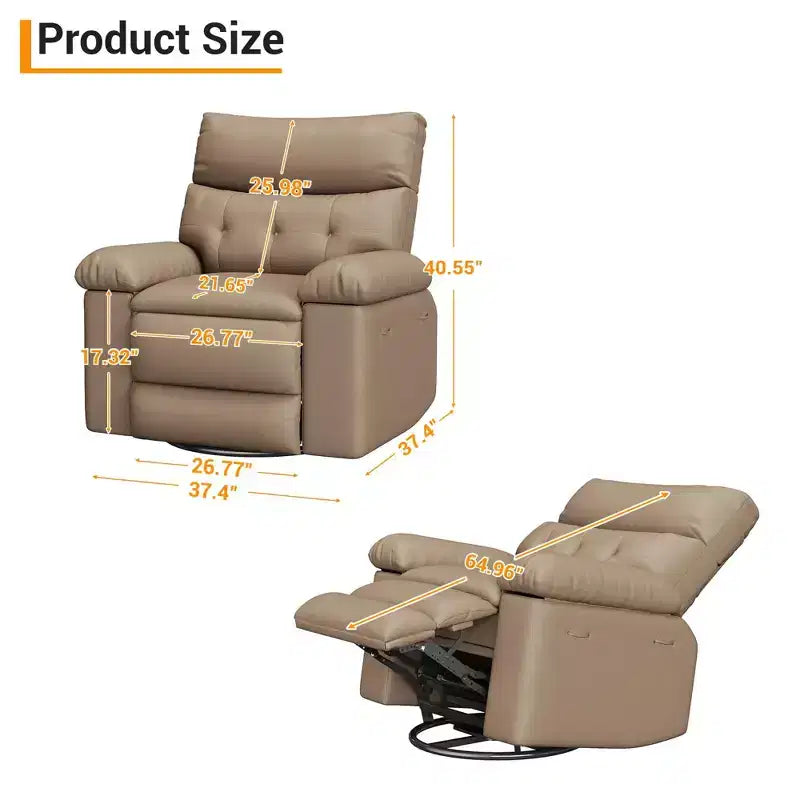 Swivel Recliner sofamade of thickened artificial leather, with massage, reclining and side pocket functions, suitable for living room and bedroom.