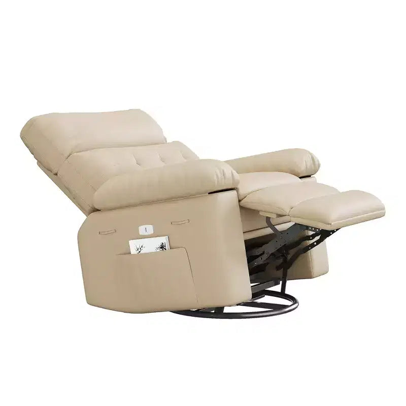 Swivel Recliner sofamade of thickened artificial leather, with massage, reclining and side pocket functions, suitable for living room and bedroom.