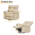 Swivel Recliner sofamade of thickened artificial leather, with massage, reclining and side pocket functions, suitable for living room and bedroom.