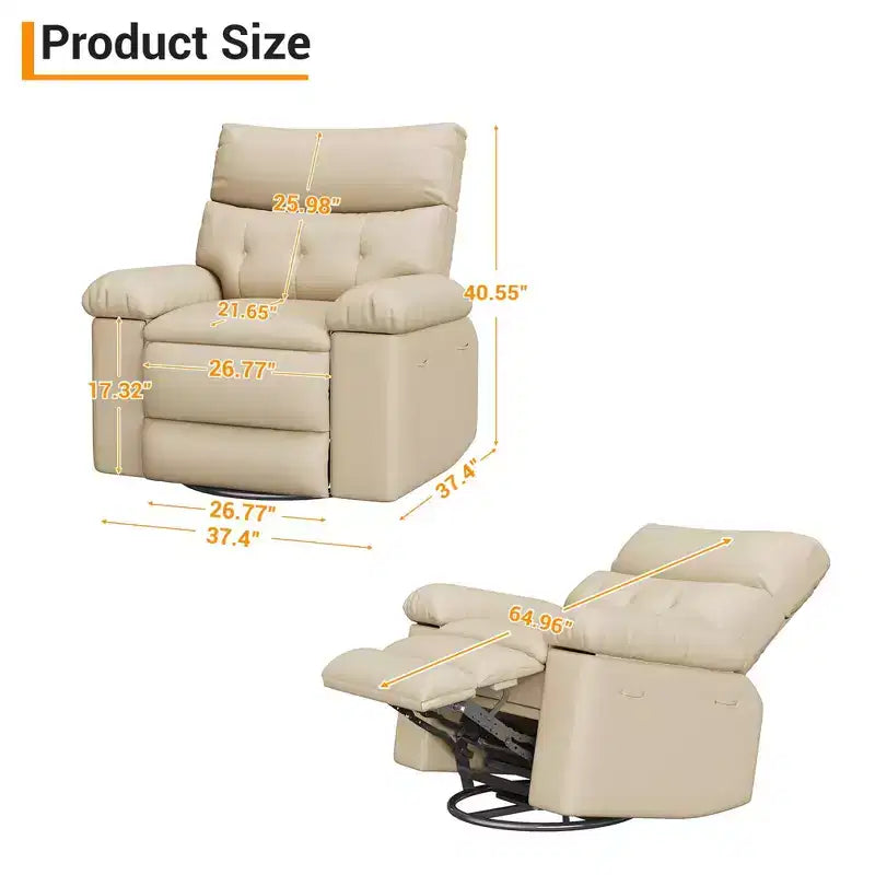 Swivel Recliner sofamade of thickened artificial leather, with massage, reclining and side pocket functions, suitable for living room and bedroom.