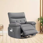 Swivel Recliner sofamade of thickened artificial leather, with massage, reclining and side pocket functions, suitable for living room and bedroom.