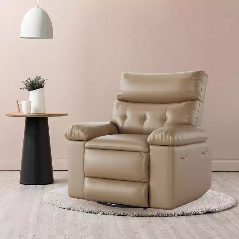 Swivel Recliner sofamade of thickened artificial leather, with massage, reclining and side pocket functions, suitable for living room and bedroom.
