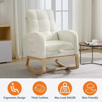 Modern rocking chair with side pockets, cushioned design. Suitable for living rooms and bedrooms. High backrest