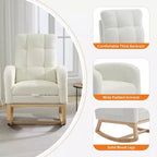 Modern rocking chair with side pockets, cushioned design. Suitable for living rooms and bedrooms. High backrest