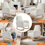 Modern rocking chair with side pockets, cushioned design. Suitable for living rooms and bedrooms. High backrest