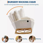 Modern rocking chair with side pockets, cushioned design. Suitable for living rooms and bedrooms. High backrest