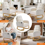 Modern rocking chair with side pockets, cushioned design. Suitable for living rooms and bedrooms. High backrest