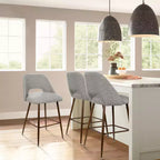 Set of 3 Mid-Century Modern Counter Height Bar Stools, 26 Upholstered Kitchen Island Chairs with Walnut Finish Metal Legs - Panipeachy