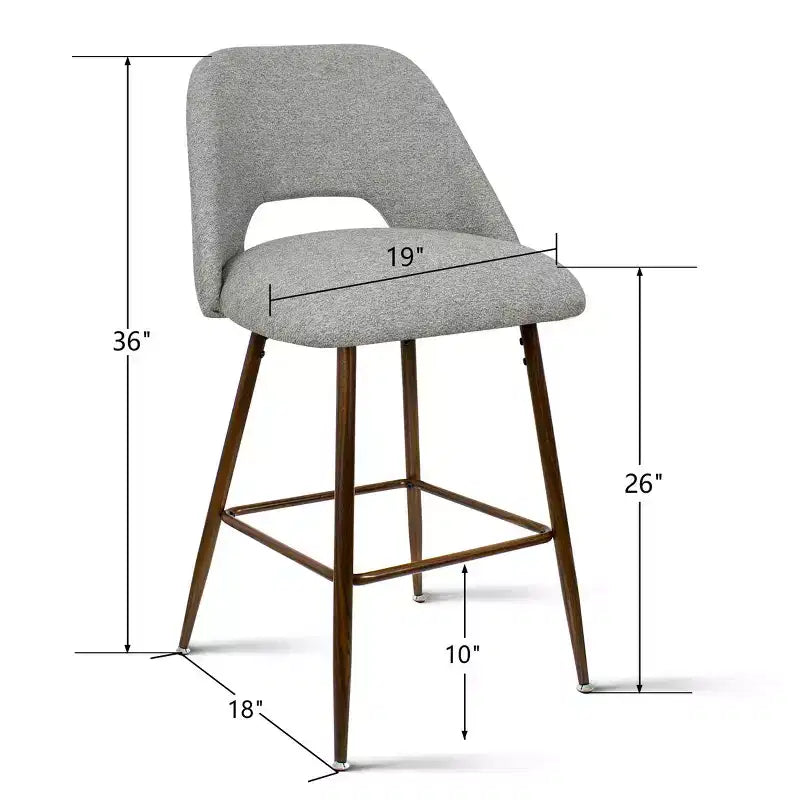 Set of 3 Mid-Century Modern Counter Height Bar Stools, 26 Upholstered Kitchen Island Chairs with Walnut Finish Metal Legs - Panipeachy