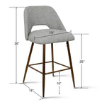 Set of 3 Mid-Century Modern Counter Height Bar Stools, 26 Upholstered Kitchen Island Chairs with Walnut Finish Metal Legs - Panipeachy