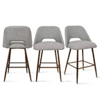 Set of 3 Mid-Century Modern Counter Height Bar Stools, 26 Upholstered Kitchen Island Chairs with Walnut Finish Metal Legs - Panipeachy