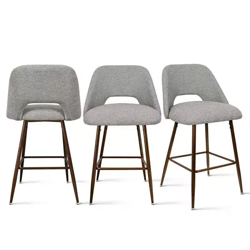 Set of 3 Mid-Century Modern Counter Height Bar Stools, 26 Upholstered Kitchen Island Chairs with Walnut Finish Metal Legs - Panipeachy