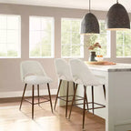 Set of 3 Mid-Century Modern Counter Height Bar Stools, 26 Upholstered Kitchen Island Chairs with Walnut Finish Metal Legs - Panipeachy