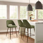 Set of 3 Mid-Century Modern Counter Height Bar Stools, 26 Upholstered Kitchen Island Chairs with Walnut Finish Metal Legs - Panipeachy