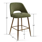 Set of 3 Mid-Century Modern Counter Height Bar Stools, 26 Upholstered Kitchen Island Chairs with Walnut Finish Metal Legs - Panipeachy