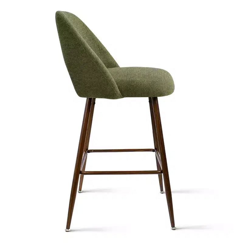 Set of 3 Mid-Century Modern Counter Height Bar Stools, 26 Upholstered Kitchen Island Chairs with Walnut Finish Metal Legs - Panipeachy