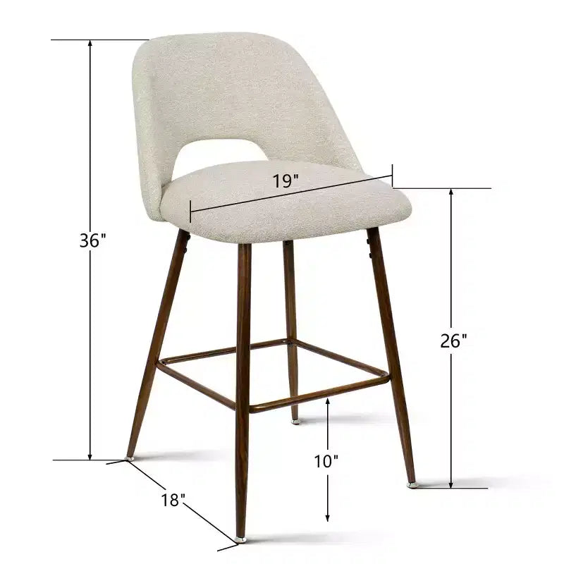 Set of 3 Mid-Century Modern Counter Height Bar Stools, 26 Upholstered Kitchen Island Chairs with Walnut Finish Metal Legs - Panipeachy