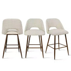Set of 3 Mid-Century Modern Counter Height Bar Stools, 26 Upholstered Kitchen Island Chairs with Walnut Finish Metal Legs - Panipeachy