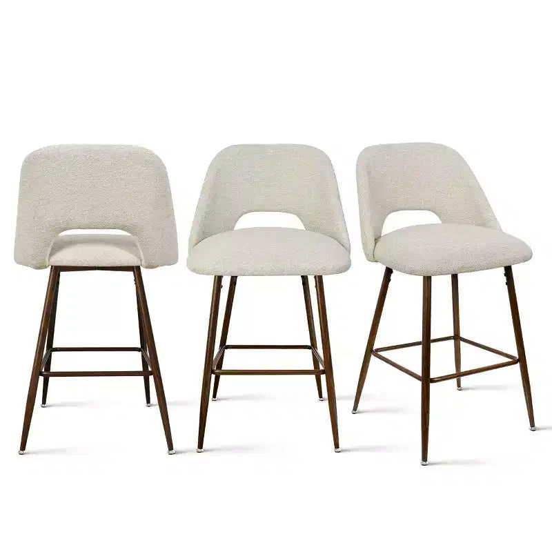 Set of 3 Mid-Century Modern Counter Height Bar Stools, 26 Upholstered Kitchen Island Chairs with Walnut Finish Metal Legs - Panipeachy