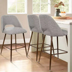 Set of 3 Mid-Century Modern Counter Height Bar Stools, 26 Upholstered Kitchen Island Chairs with Walnut Finish Metal Legs - Panipeachy