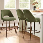 Set of 3 Mid-Century Modern Counter Height Bar Stools, 26 Upholstered Kitchen Island Chairs with Walnut Finish Metal Legs - Panipeachy