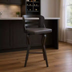 HomeRoots 29 Gray And Black Faux Leather And Iron Swivel Low Back Bar Height Bar Chair