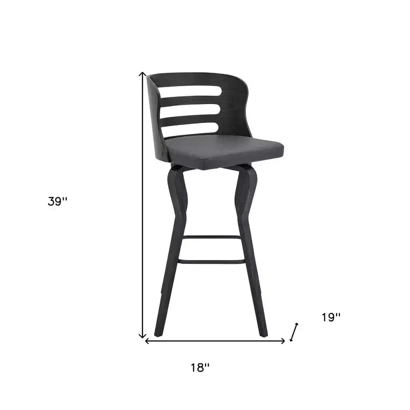 HomeRoots 29 Gray And Black Faux Leather And Iron Swivel Low Back Bar Height Bar Chair