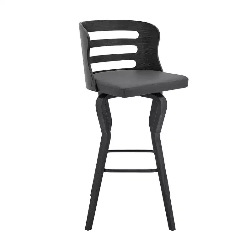 HomeRoots 29 Gray And Black Faux Leather And Iron Swivel Low Back Bar Height Bar Chair