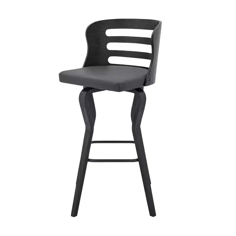 HomeRoots 29 Gray And Black Faux Leather And Iron Swivel Low Back Bar Height Bar Chair