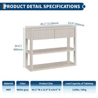 34.6 Tall Console Table with 3-Tier Storage Shelves, Fluted Wood Entryway Sofa Table Behind Couch with 2 Drawers for Living Room Hallway, White Grey