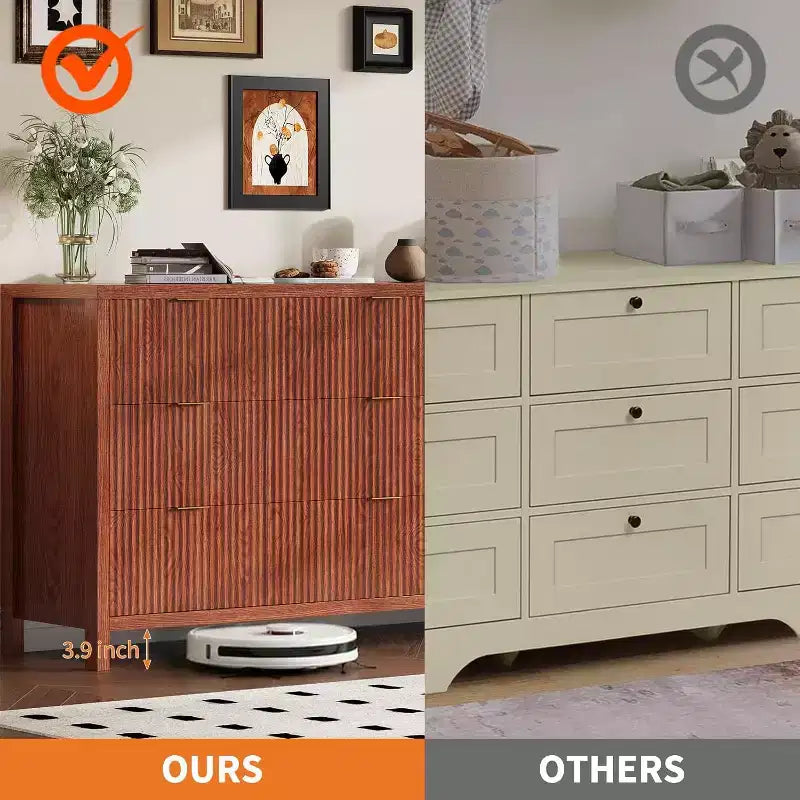 Farmhouse 9 Drawer Dressers for Bedroom - Slim Wood Chest of Drawers Mid Century Modern Fluted Dresser Storage Organizer for Closet Living Room