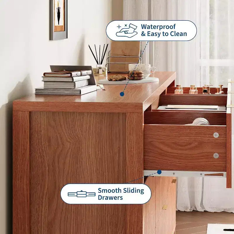 Farmhouse 9 Drawer Dressers for Bedroom - Slim Wood Chest of Drawers Mid Century Modern Fluted Dresser Storage Organizer for Closet Living Room