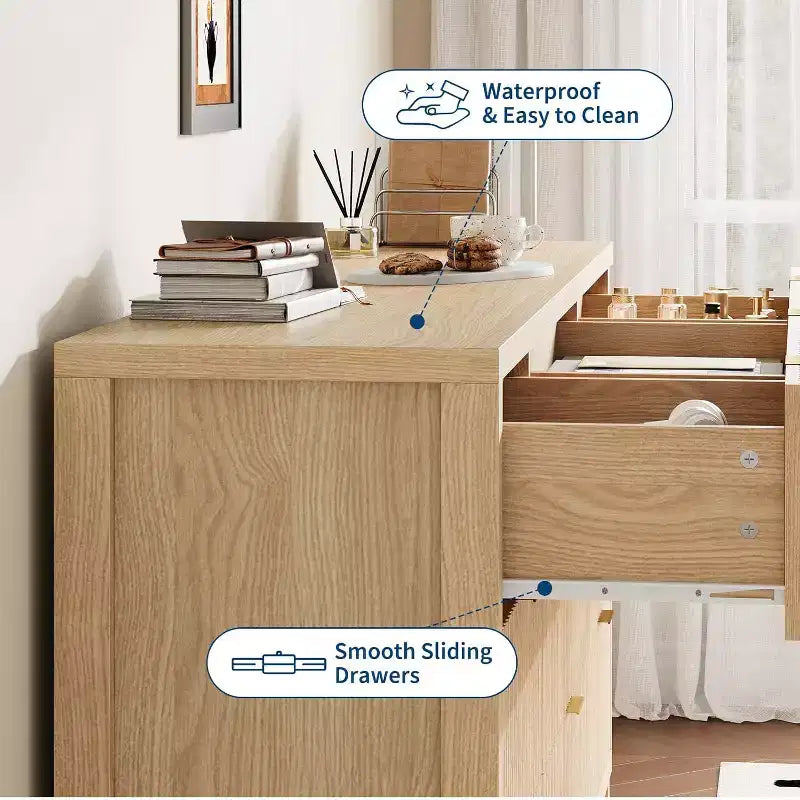 Farmhouse 9 Drawer Dressers for Bedroom - Slim Wood Chest of Drawers Mid Century Modern Fluted Dresser Storage Organizer for Closet Living Room