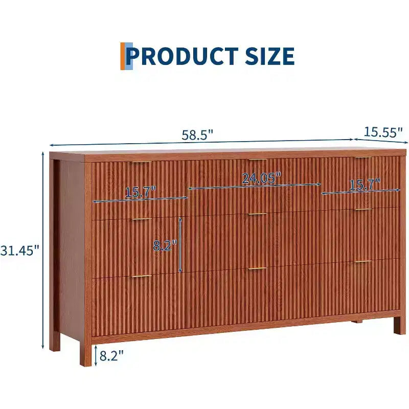 Farmhouse 9 Drawer Dressers for Bedroom - Slim Wood Chest of Drawers Mid Century Modern Fluted Dresser Storage Organizer for Closet Living Room